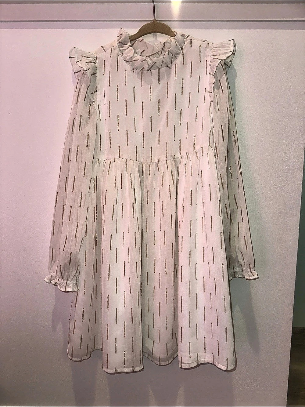 Janie and Jack Girls Mini Dress in White & Gold Size 8 Like New